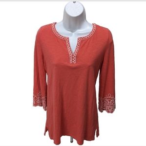 NWT Talbots Tunic Top XS Orange V Neck 3/4 Sleeve Mature Boho #7000